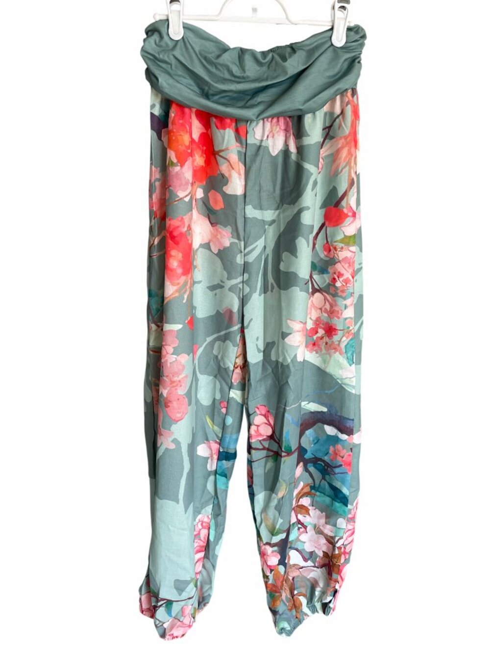 NWT Buddha Stones Harem Pants Boho Cotton Flowers Blossoms Yoga Elastic Women S